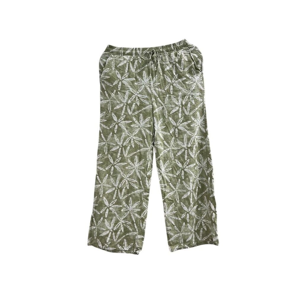 Stradivarius Women's Green Floral Wide-Leg cropped Pants Size S Casual